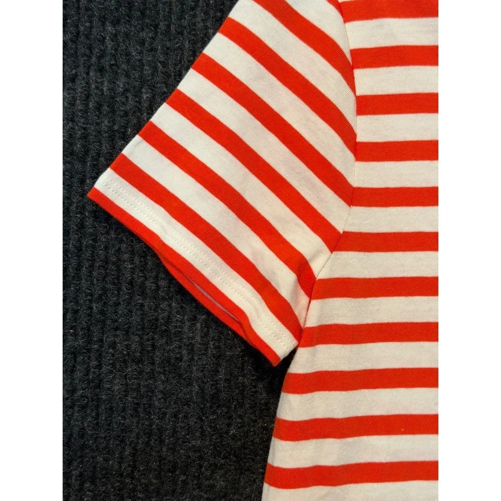 J. Crew Re-Imagined Womens XS Striped T-Shirt Dress Orange White Navy Cotton New